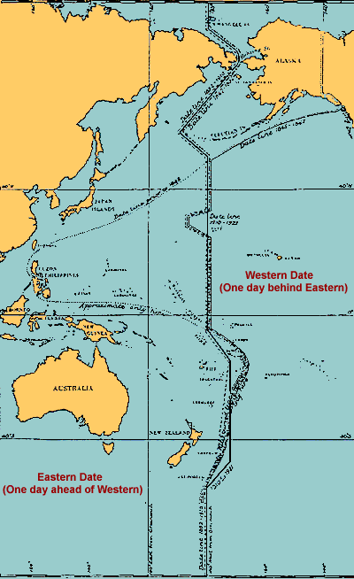 Map showing the location of the International Dateline.