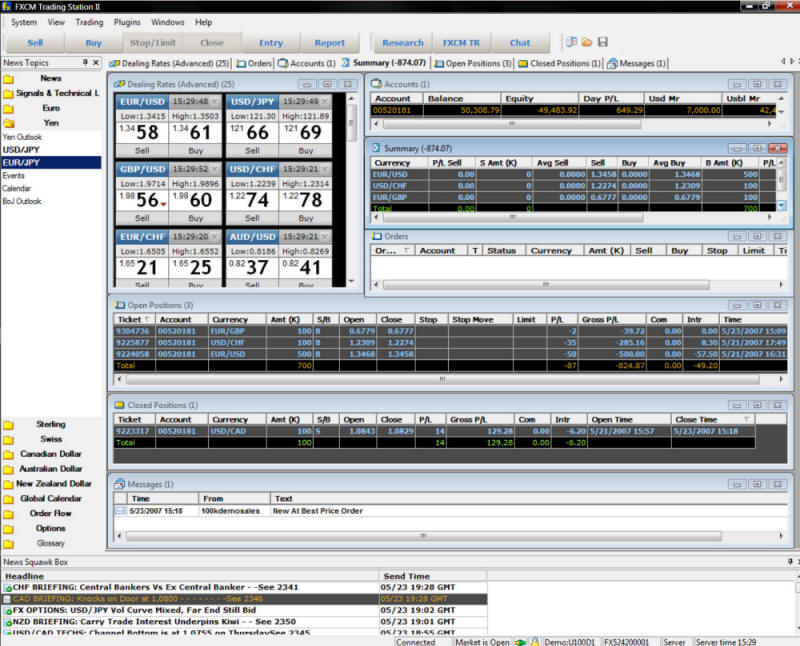 Screen shot of a forex trading platform.